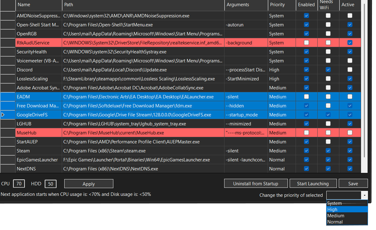 Multi-row priority change